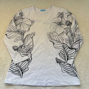 J.‎ McLaughlin Catalina Floral Print 3/4 Sleeve Top Women's M black white bold